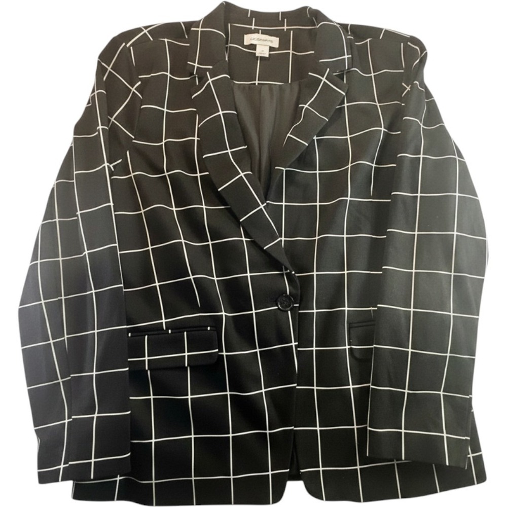 Liz Claiborne Blazer Size 18 Black White Windowpane Grid Single Button Lined NEW